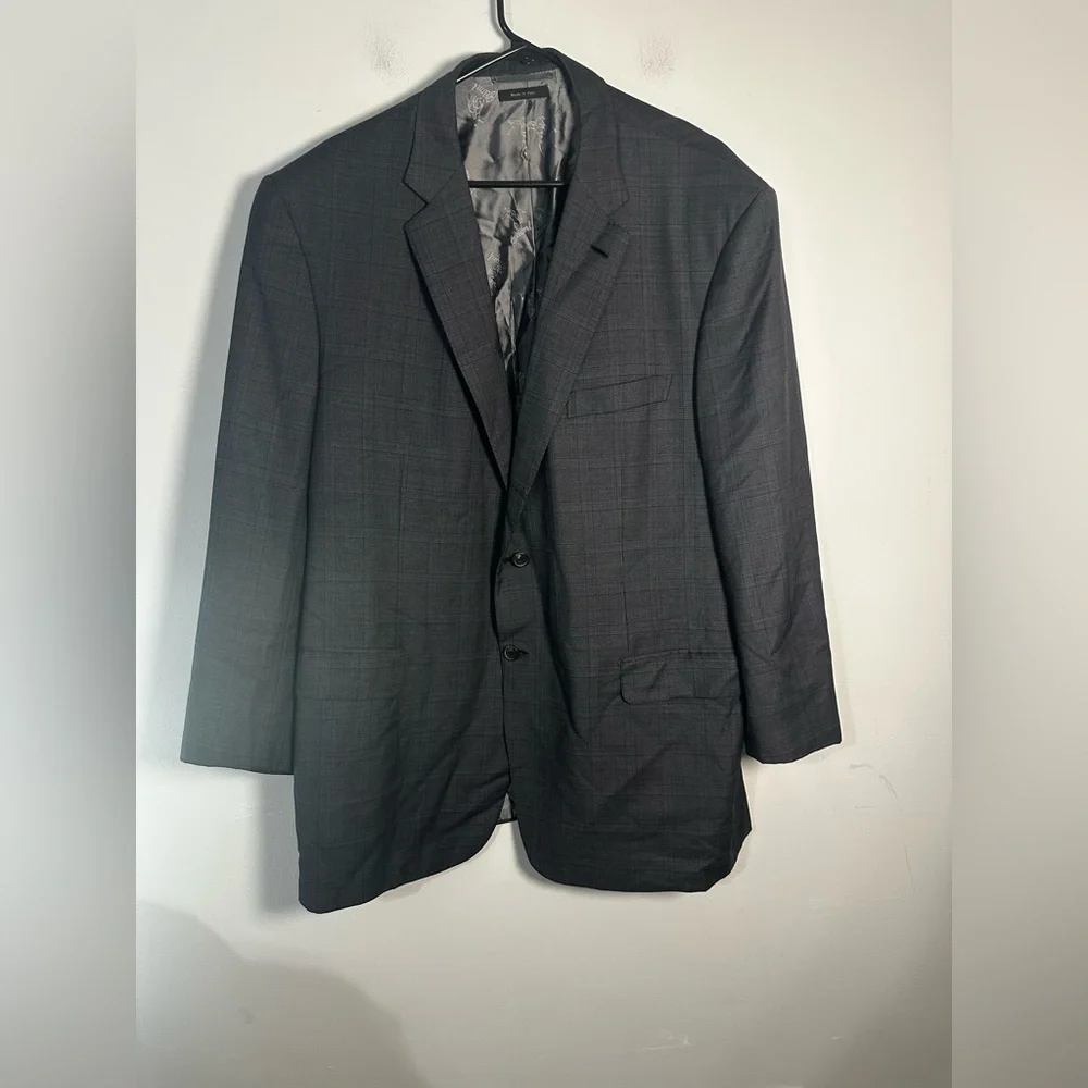 Brioni‎ Mens Gray Plaid Wool 2-Button Blazer Sport Coat Jacket 50L Made in Italy